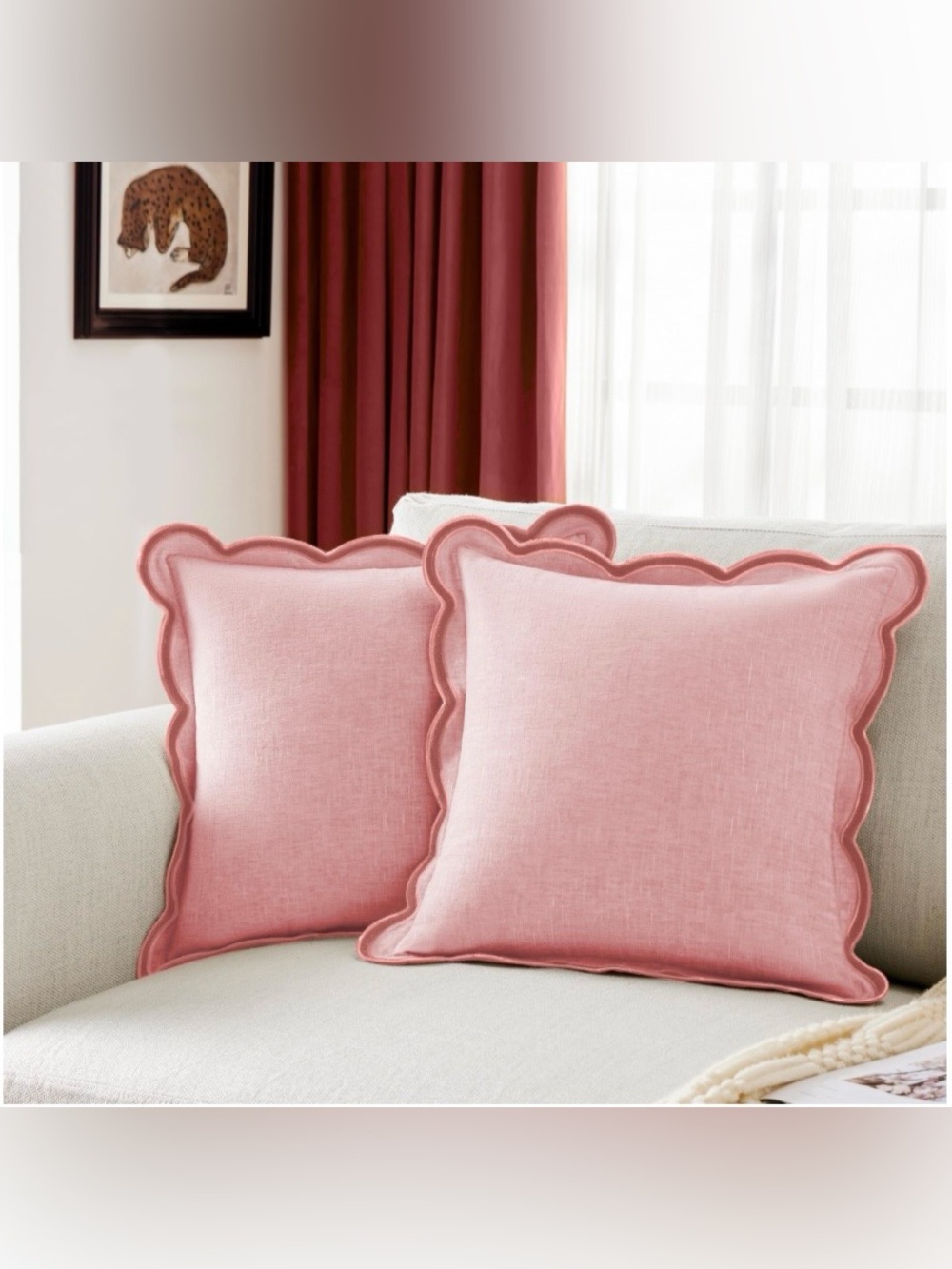 Scalloped Chenille Pillow Covers SQUARE 18x18” (2-pack) BLUSH PINK